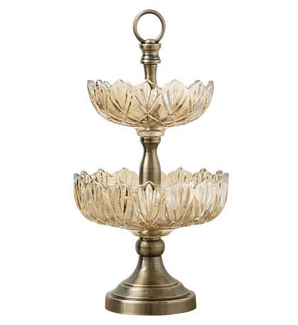 2-Tiered Champagne Colored Glass Candy Dish